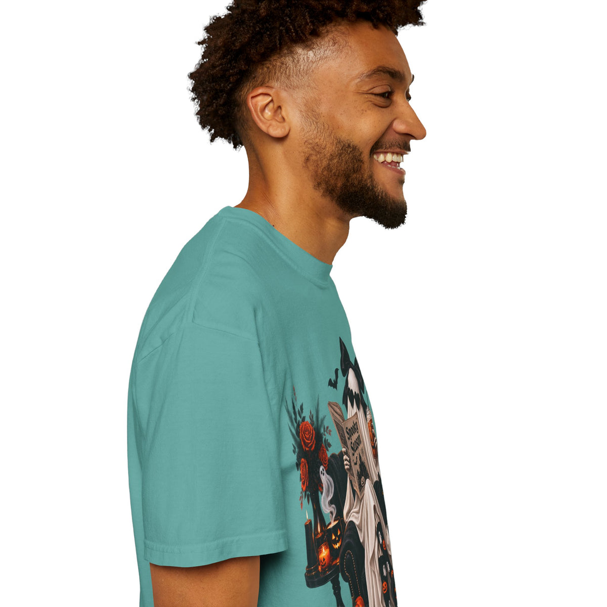 Halloween Ghost Reading T-Shirt — Spooky Pumpkin & 'Spooky Season' Graphic