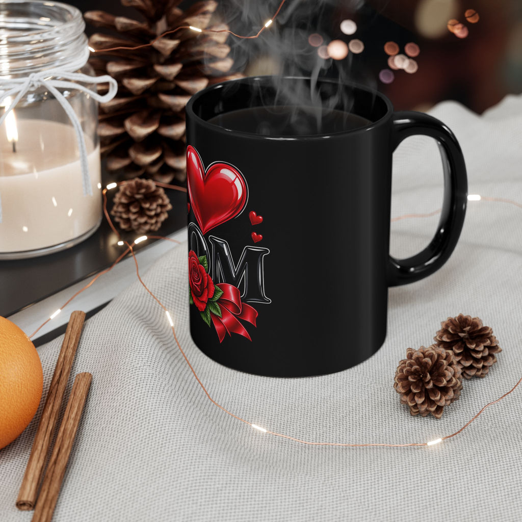 I Heart Mom Black Mug — 'I  Mom' Rose Gift Mug for Mother's Day