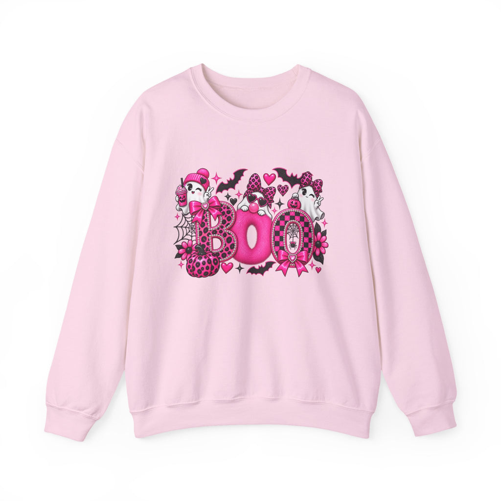 Halloween 'Boo' Graphic Sweatshirt — Cute Pink Ghosts & Bats Cozy Pullover