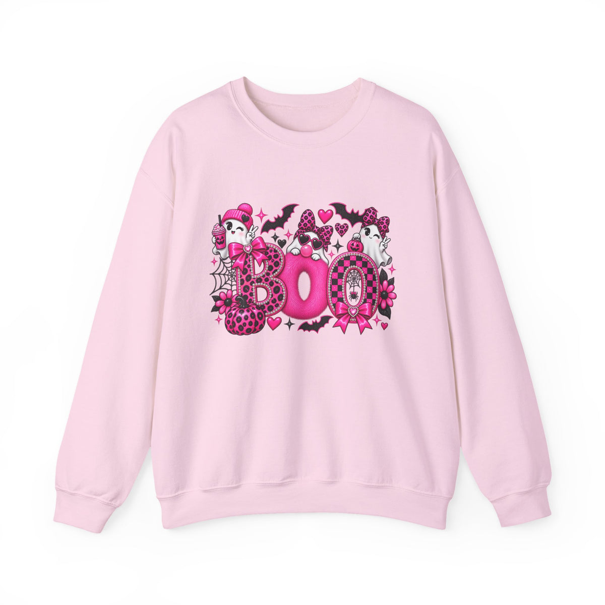 Halloween 'Boo' Graphic Sweatshirt — Cute Pink Ghosts & Bats Cozy Pullover