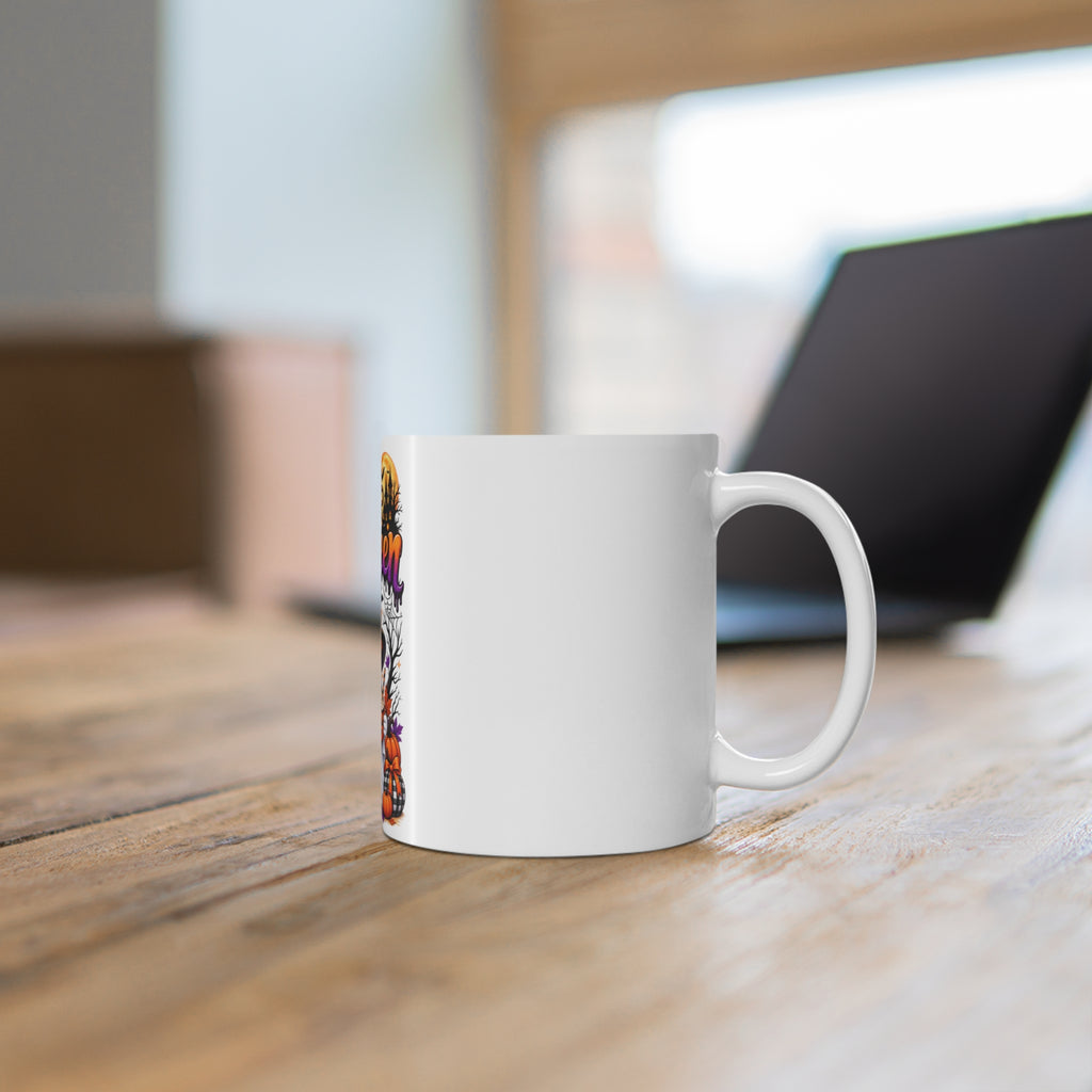 Happy Halloween Ghost Mug — Cute Trick-or-Treat Pumpkin & Black Cat Coffee Cup (11 oz)