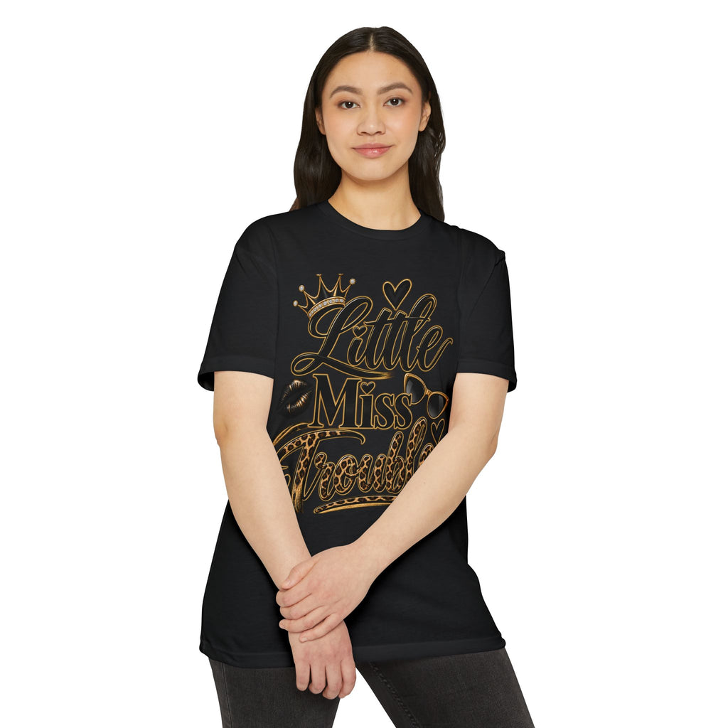Little Miss Trouble Graphic T-Shirt — Leopard Crown Lip Print