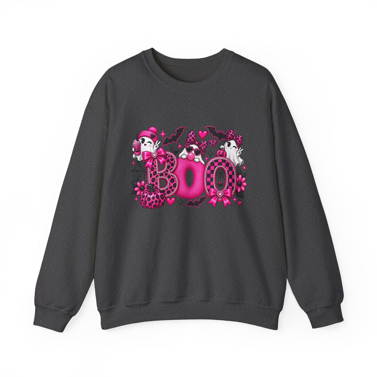 Halloween 'Boo' Graphic Sweatshirt — Cute Pink Ghosts & Bats Cozy Pullover