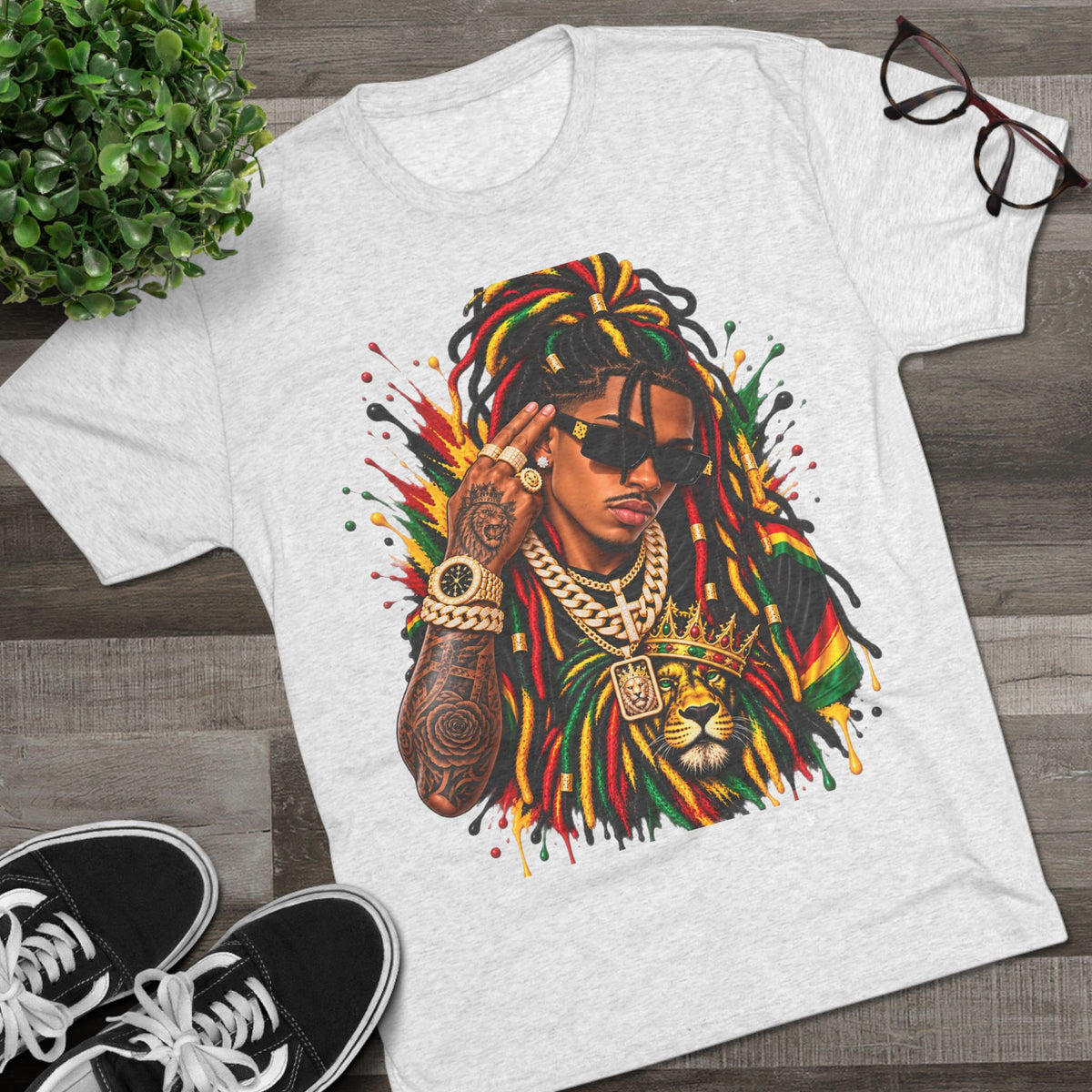 Rasta Lion Graphic T‑Shirt — Reggae Dreadlocks Hip‑Hop Streetwear