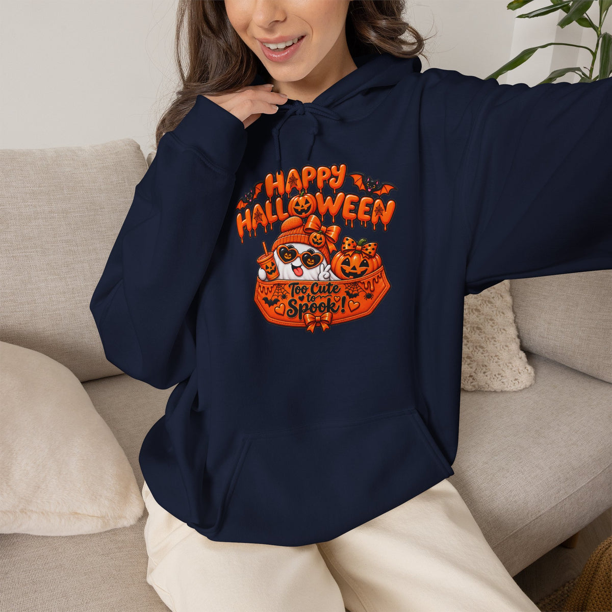Halloween Cat Hoodie – "Happy Halloween" Pumpkin Cats Graphic