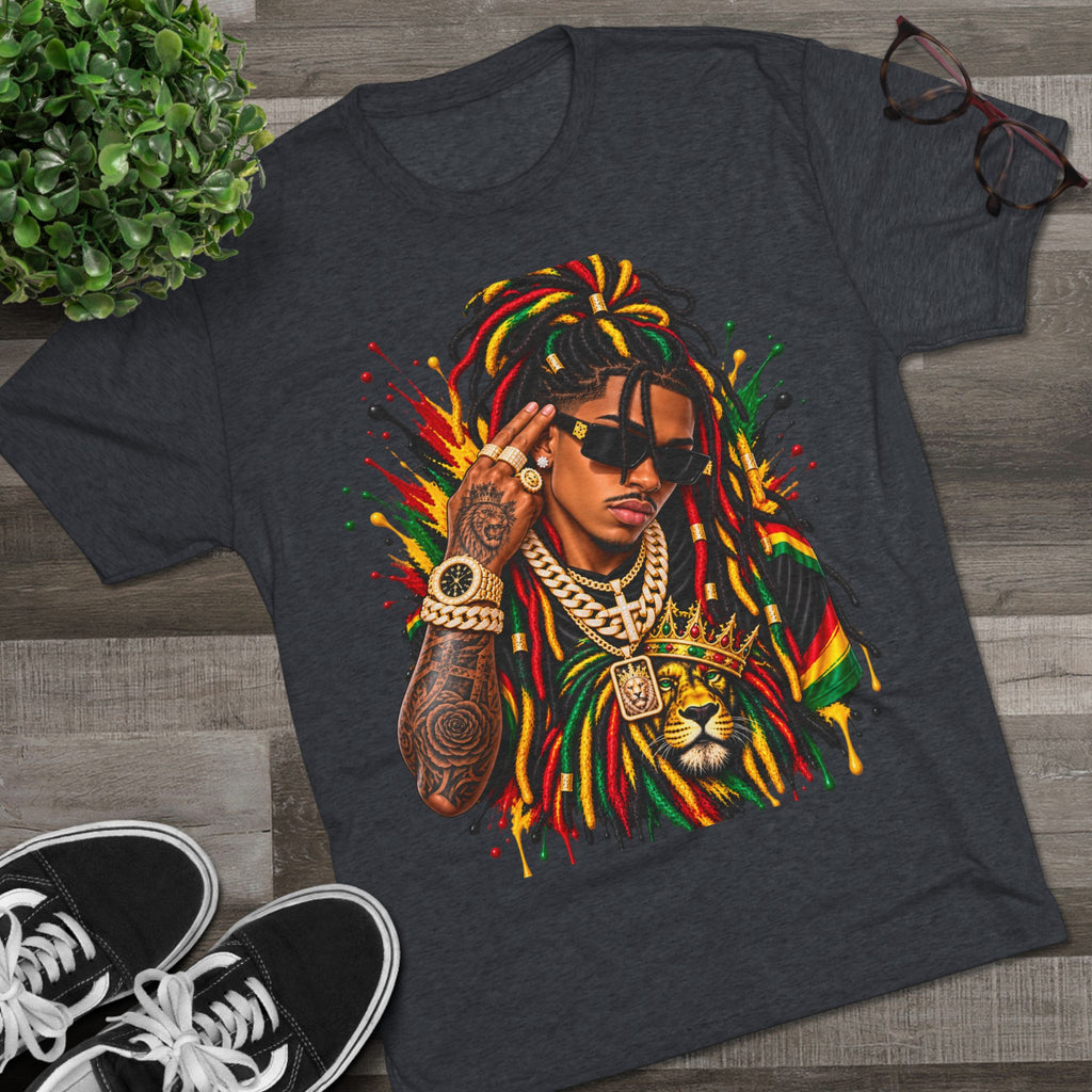 Rasta Lion Graphic T‑Shirt — Reggae Dreadlocks Hip‑Hop Streetwear