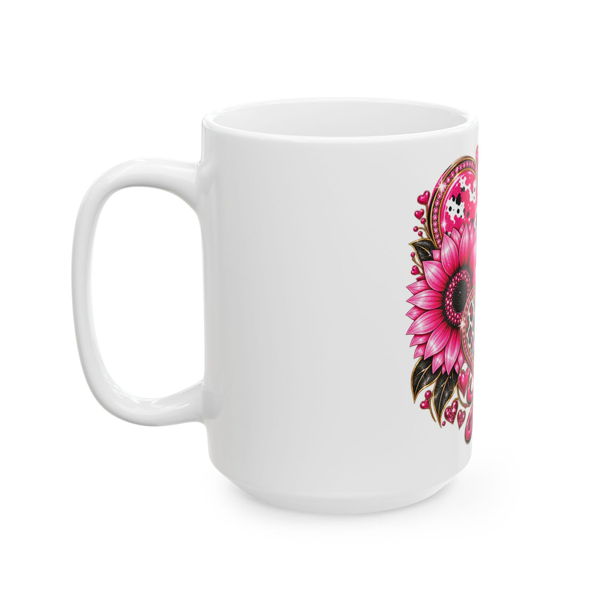 Love Hearts Ceramic Mug — Pink Leopard Heart Design (11oz & 15oz)