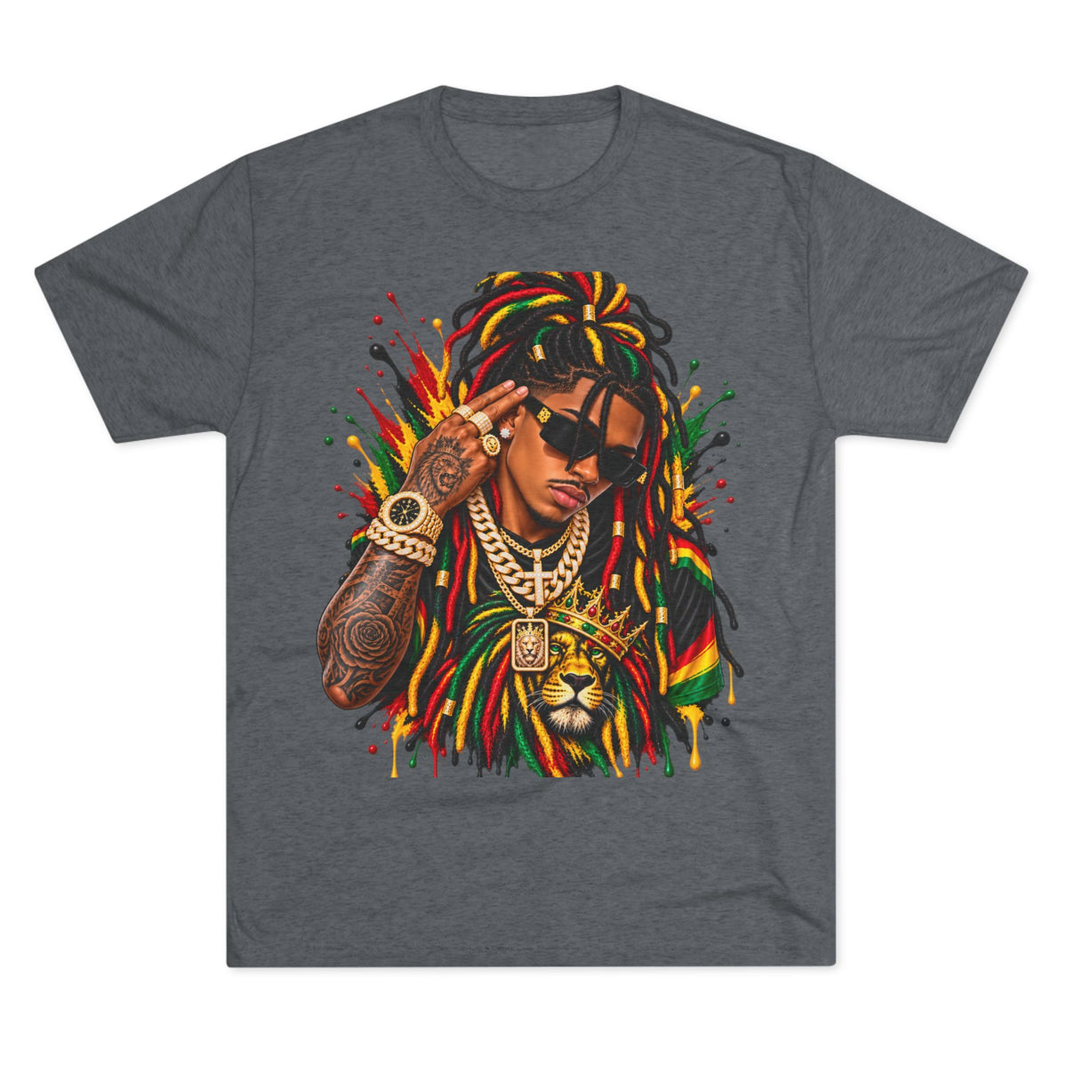 Rasta Lion Graphic T‑Shirt — Reggae Dreadlocks Hip‑Hop Streetwear
