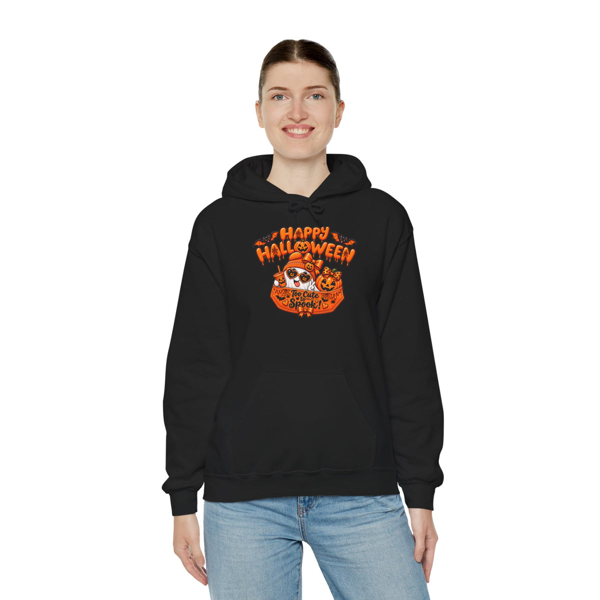 Halloween Cat Hoodie – "Happy Halloween" Pumpkin Cats Graphic
