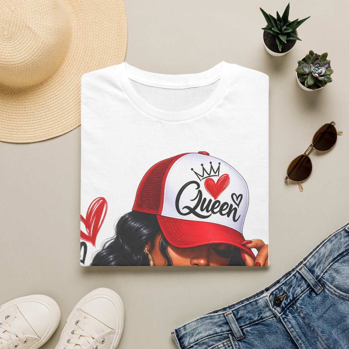 Queen Trucker Hat Graphic Tee — Bold Afrocentric 'Queen' Design