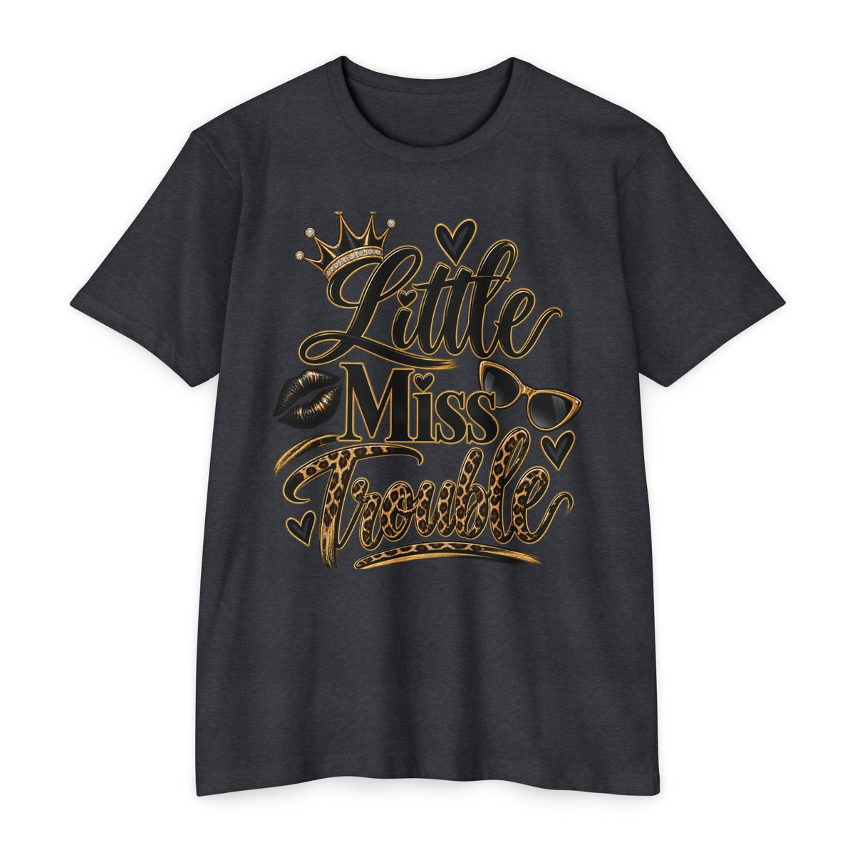 Little Miss Trouble Graphic T-Shirt — Leopard Crown Lip Print