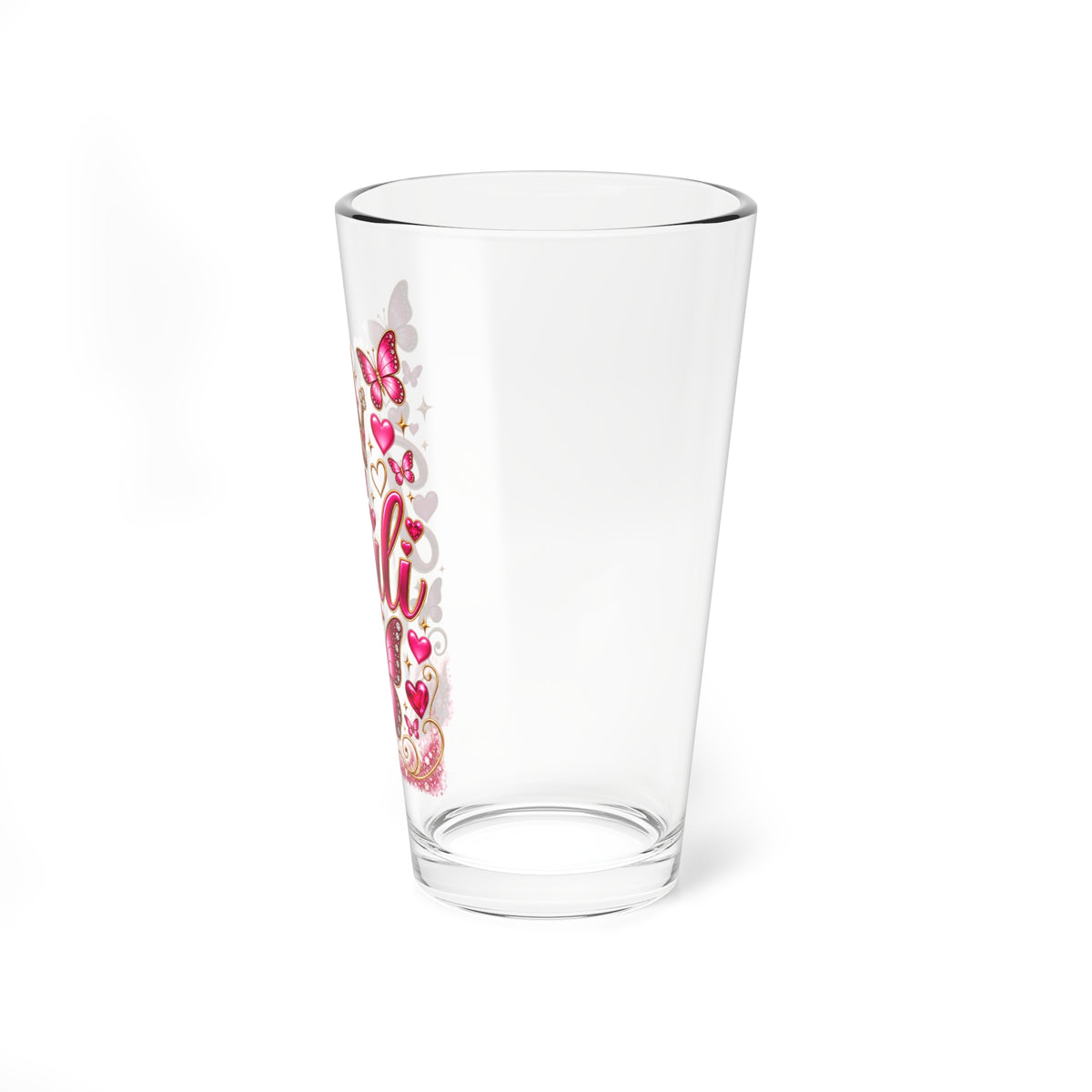 16oz Mixing Glass — Personalized 'Pauli' Pink Butterfly Crown Cocktail Shaker Glass