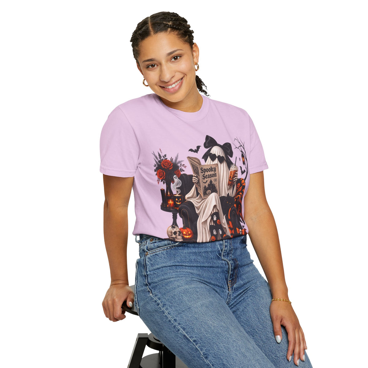 Halloween Ghost Reading T-Shirt — Spooky Pumpkin & 'Spooky Season' Graphic