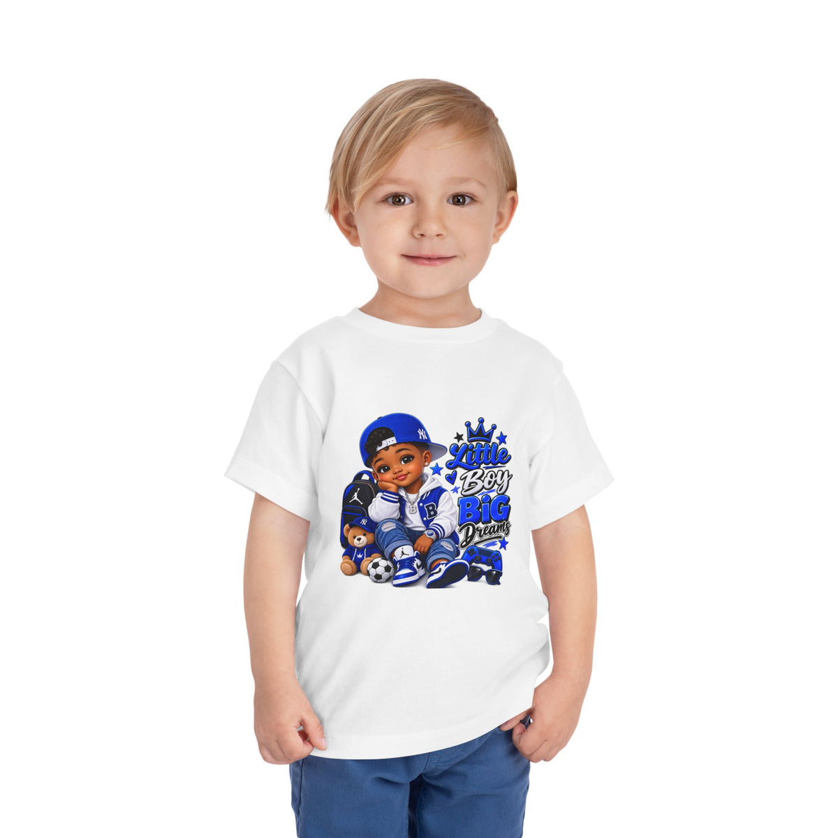 Toddler Tee — "Little Boy Big Dreams" Blue Sports Graphic