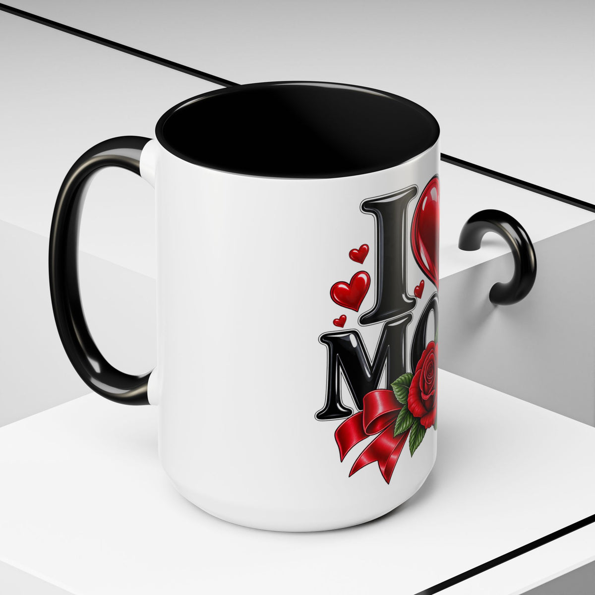I  Mom Coffee Mug – Red Rose Mother’s Day Accent Mug (11/15oz)