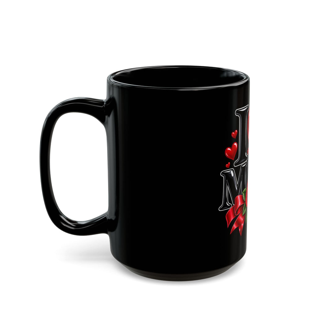 I Heart Mom Black Mug — 'I  Mom' Rose Gift Mug for Mother's Day