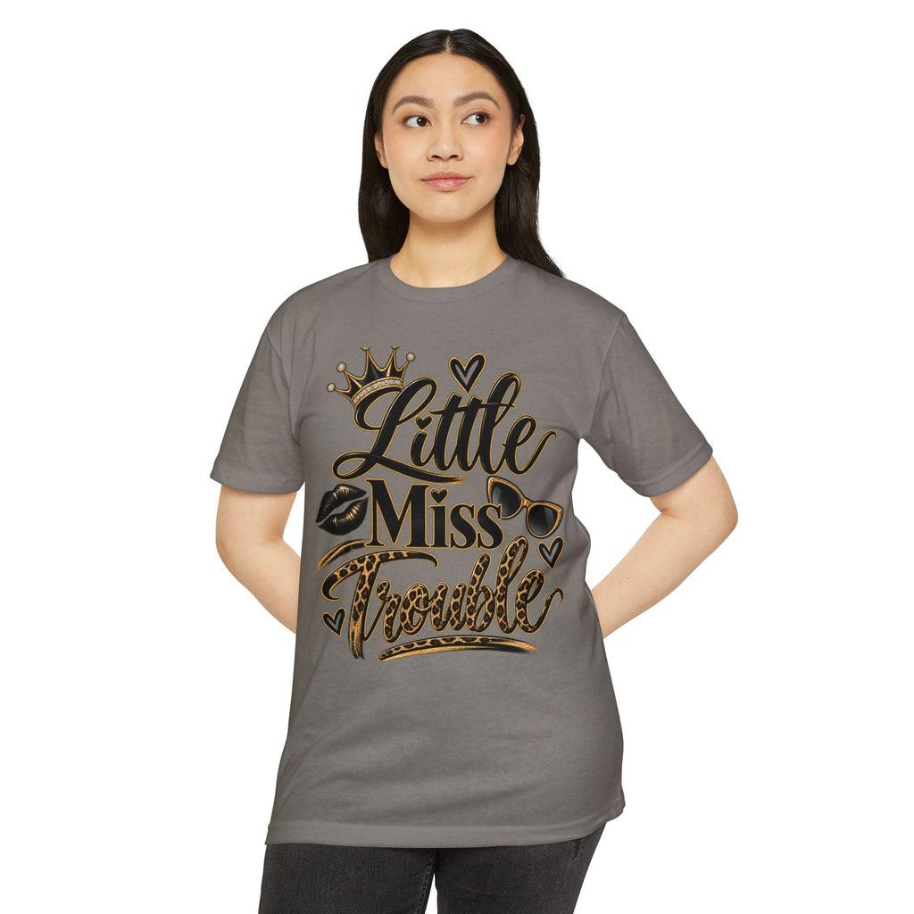 Little Miss Trouble Graphic T-Shirt — Leopard Crown Lip Print