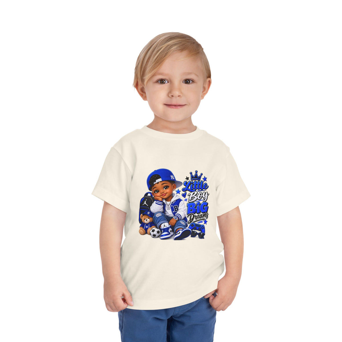 Toddler Tee — "Little Boy Big Dreams" Blue Sports Graphic