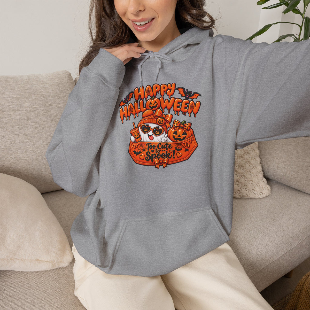 Halloween Cat Hoodie – "Happy Halloween" Pumpkin Cats Graphic