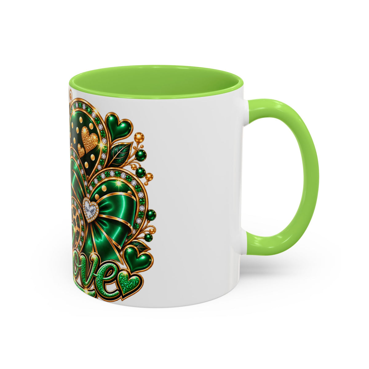 Love Green Heart Mug — Decorative 11oz/15oz Ceramic Coffee Cup