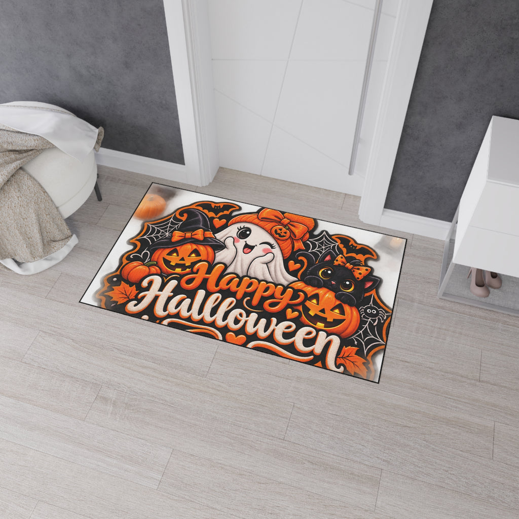 Halloween Doormat - Happy Halloween Cute Ghost & Black Cat Heavy Duty Floor Mat