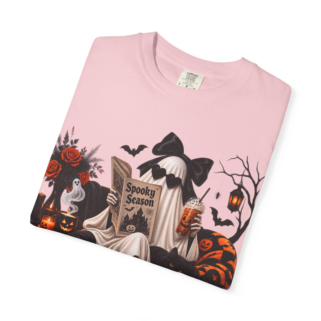 Halloween Ghost Reading T-Shirt — Spooky Pumpkin & 'Spooky Season' Graphic
