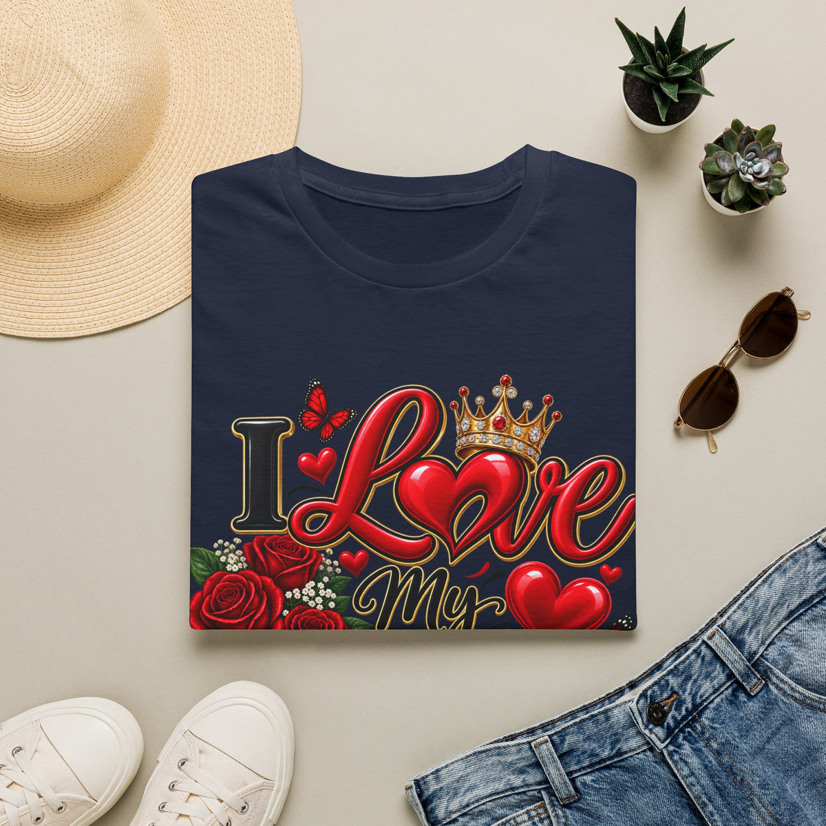 I Love My Wife T-Shirt — Romantic Queen Crown & Roses Tee