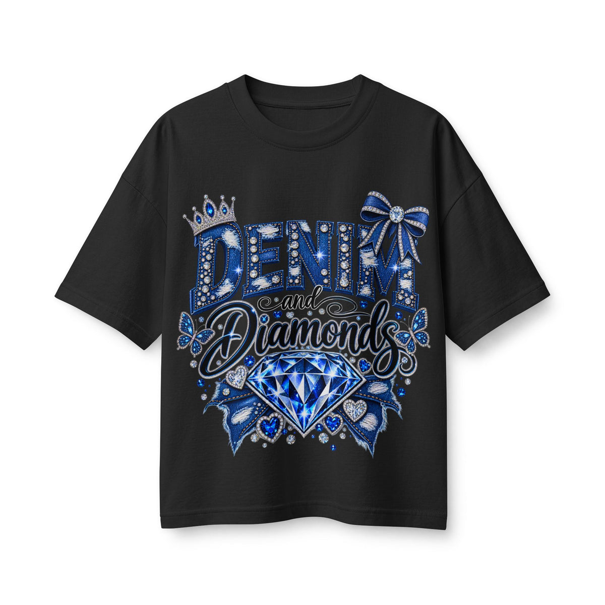 Denim and Diamonds T-Shirt — Blue Gem Graphic Tee for Women