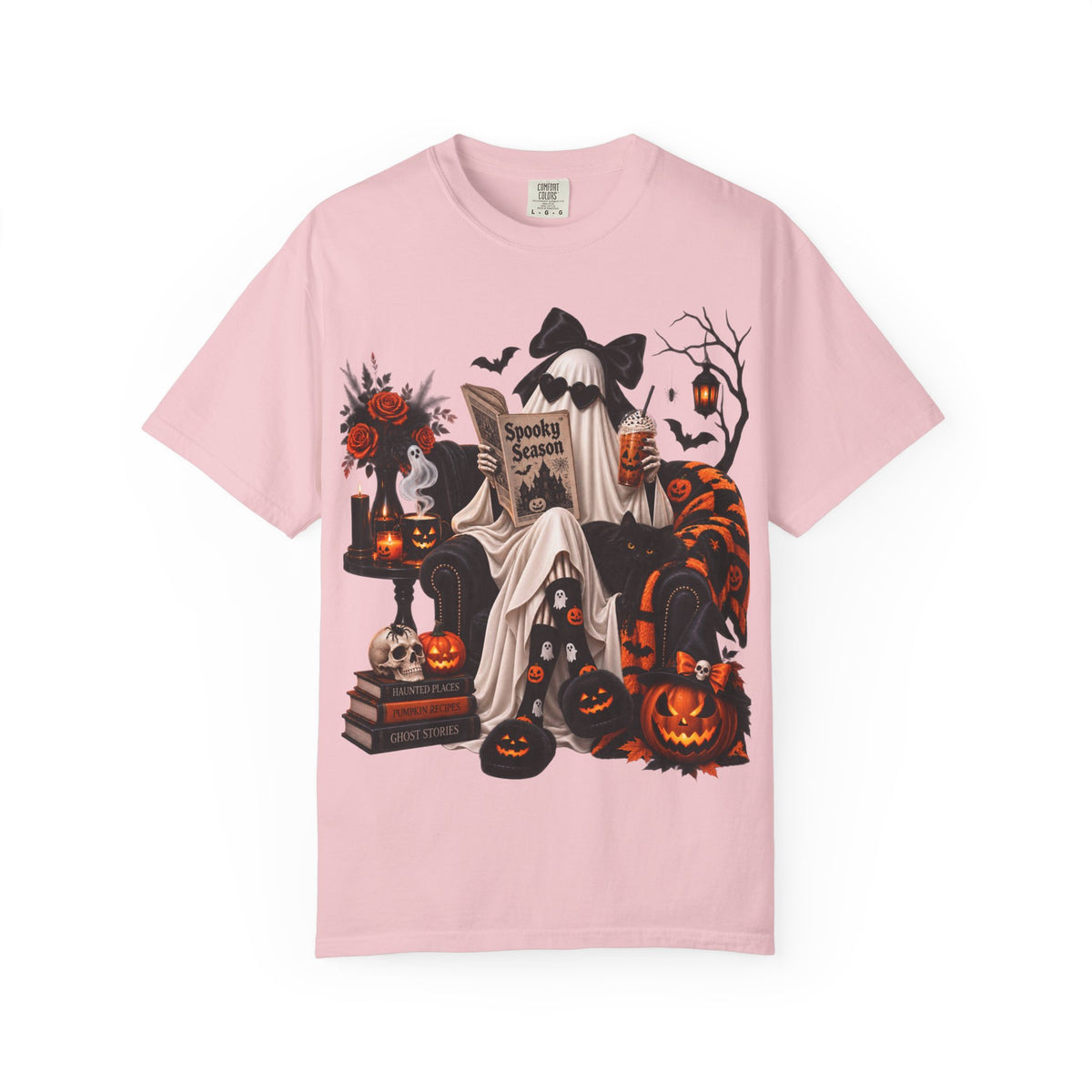 Halloween Ghost Reading T-Shirt — Spooky Pumpkin & 'Spooky Season' Graphic