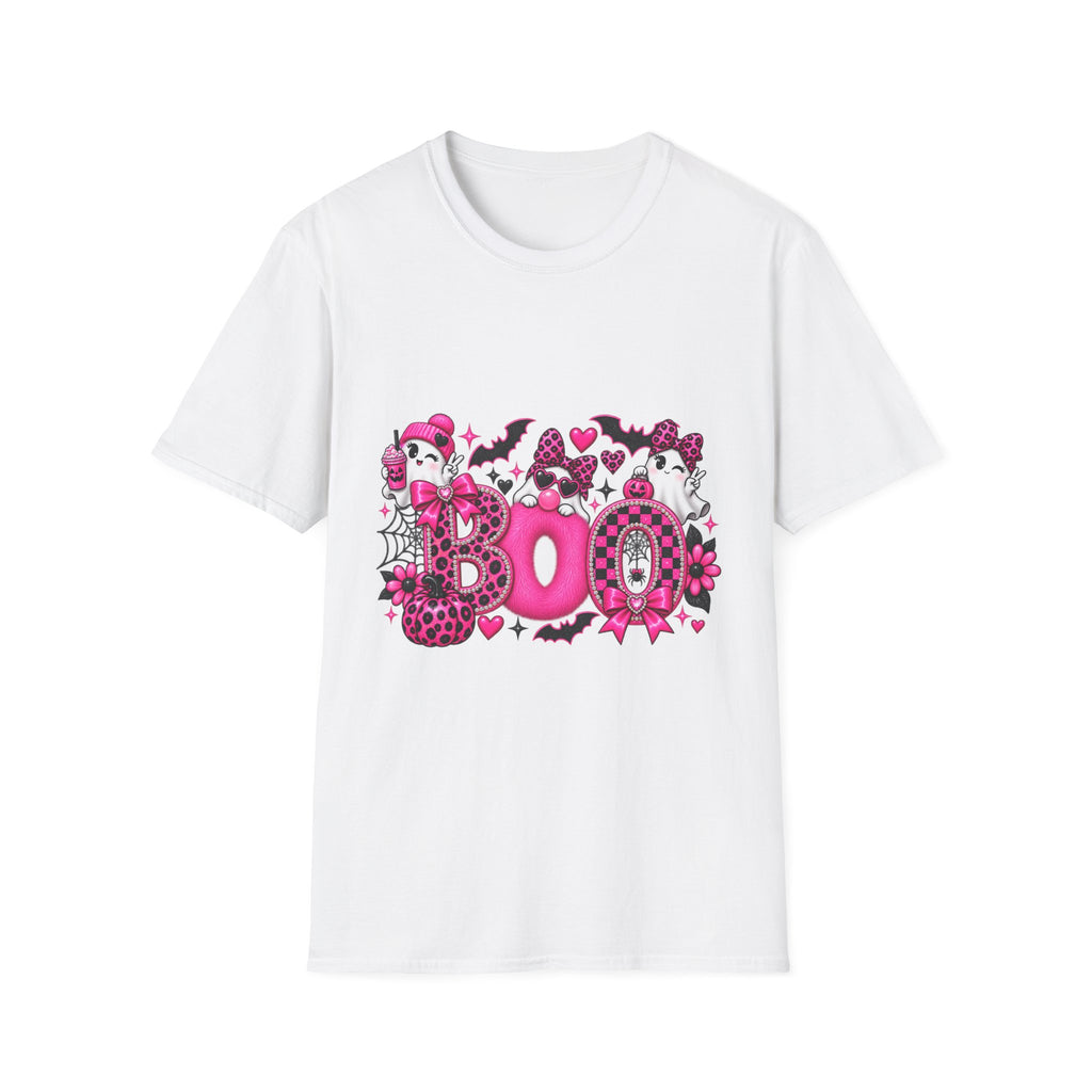 Boo! Pink Gothic Halloween T-Shirt — Cute Ghosts, Bats & Hearts Design