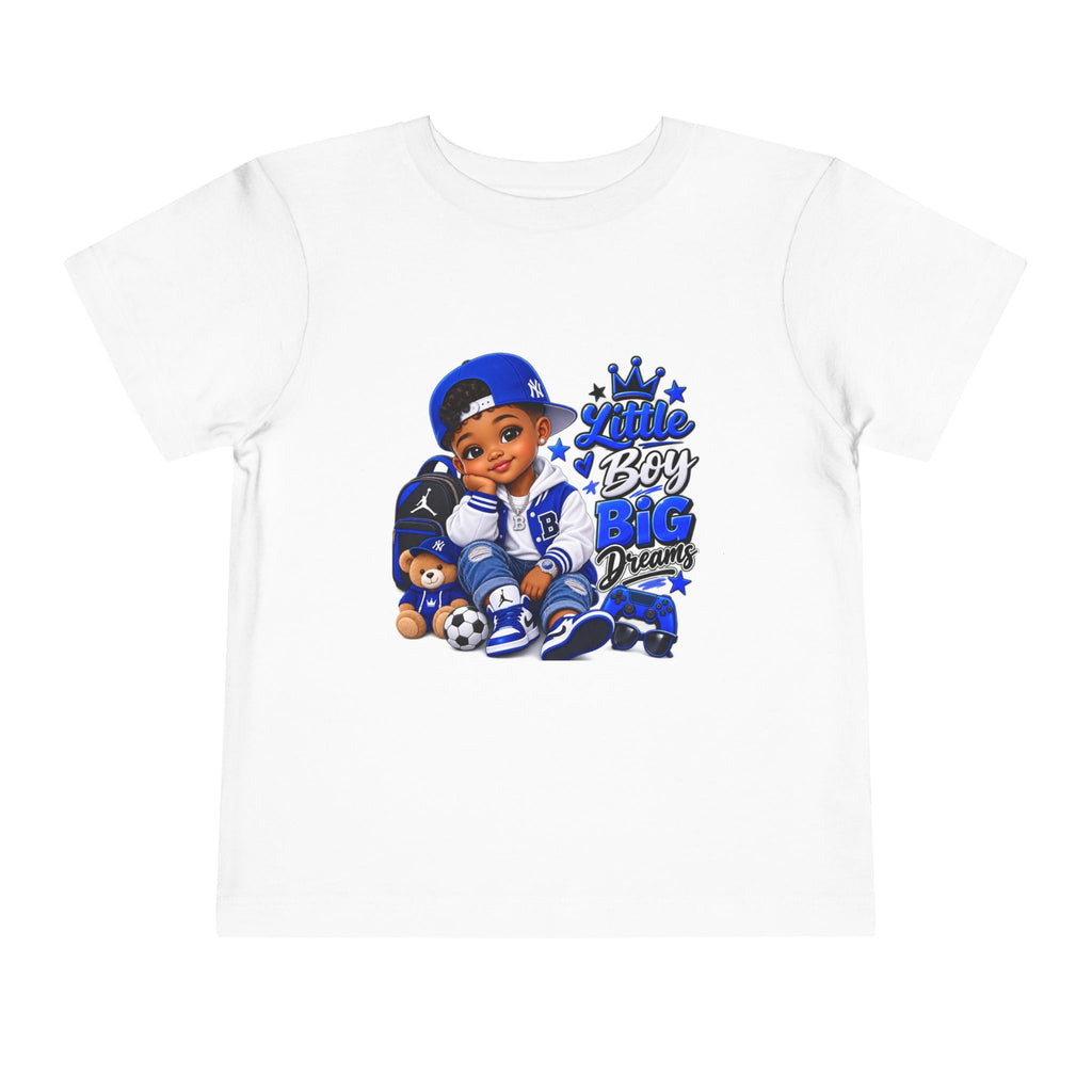 Toddler Tee — "Little Boy Big Dreams" Blue Sports Graphic