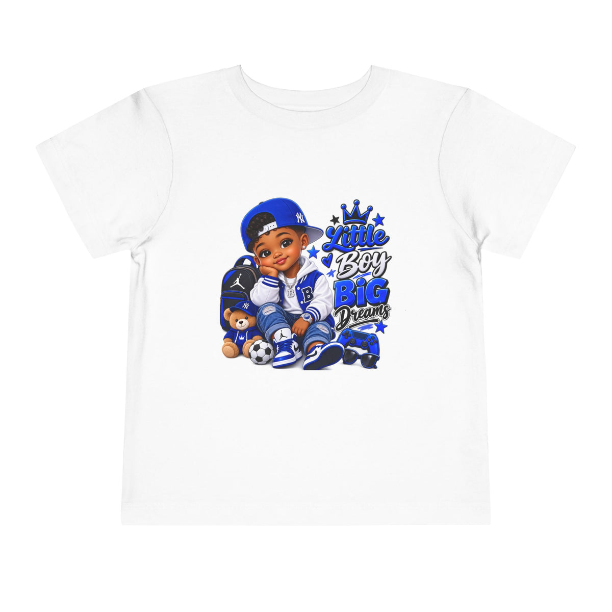 Toddler Tee — "Little Boy Big Dreams" Blue Sports Graphic