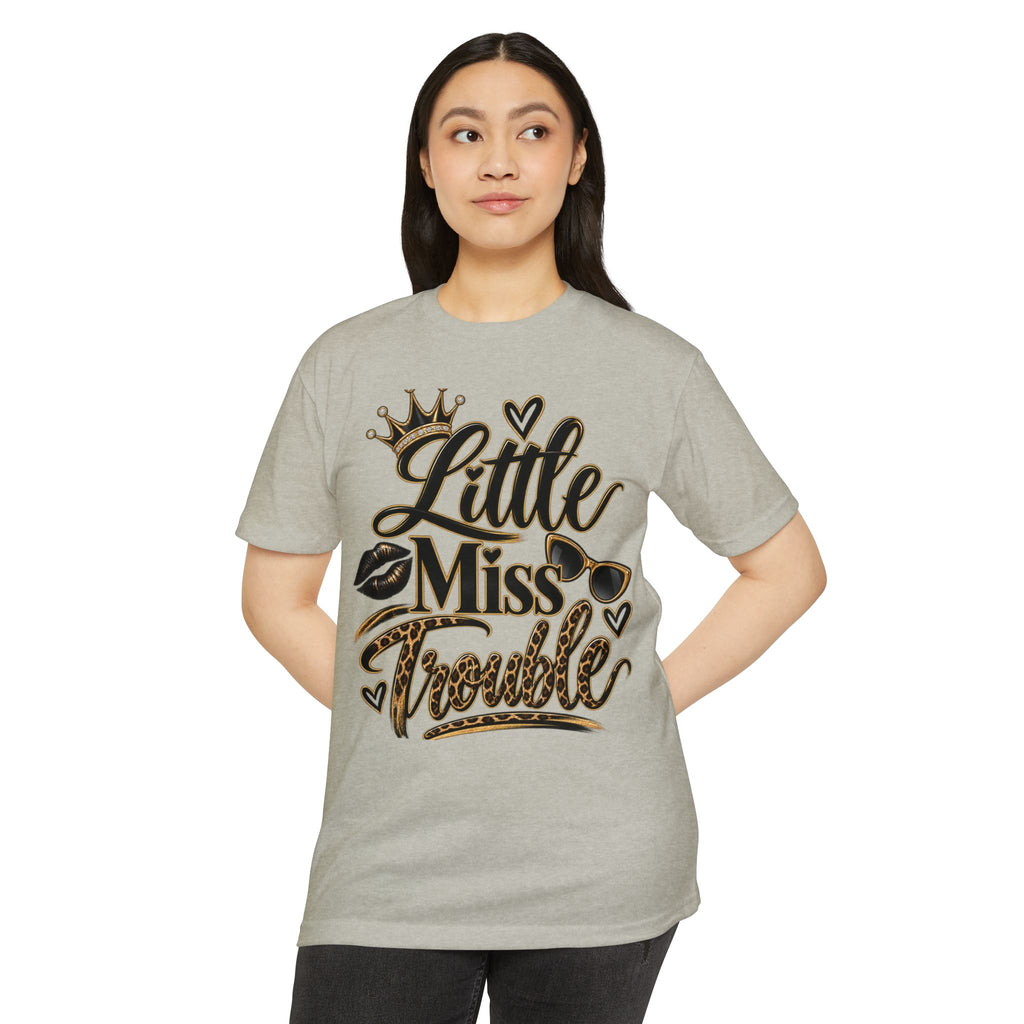Little Miss Trouble Graphic T-Shirt — Leopard Crown Lip Print