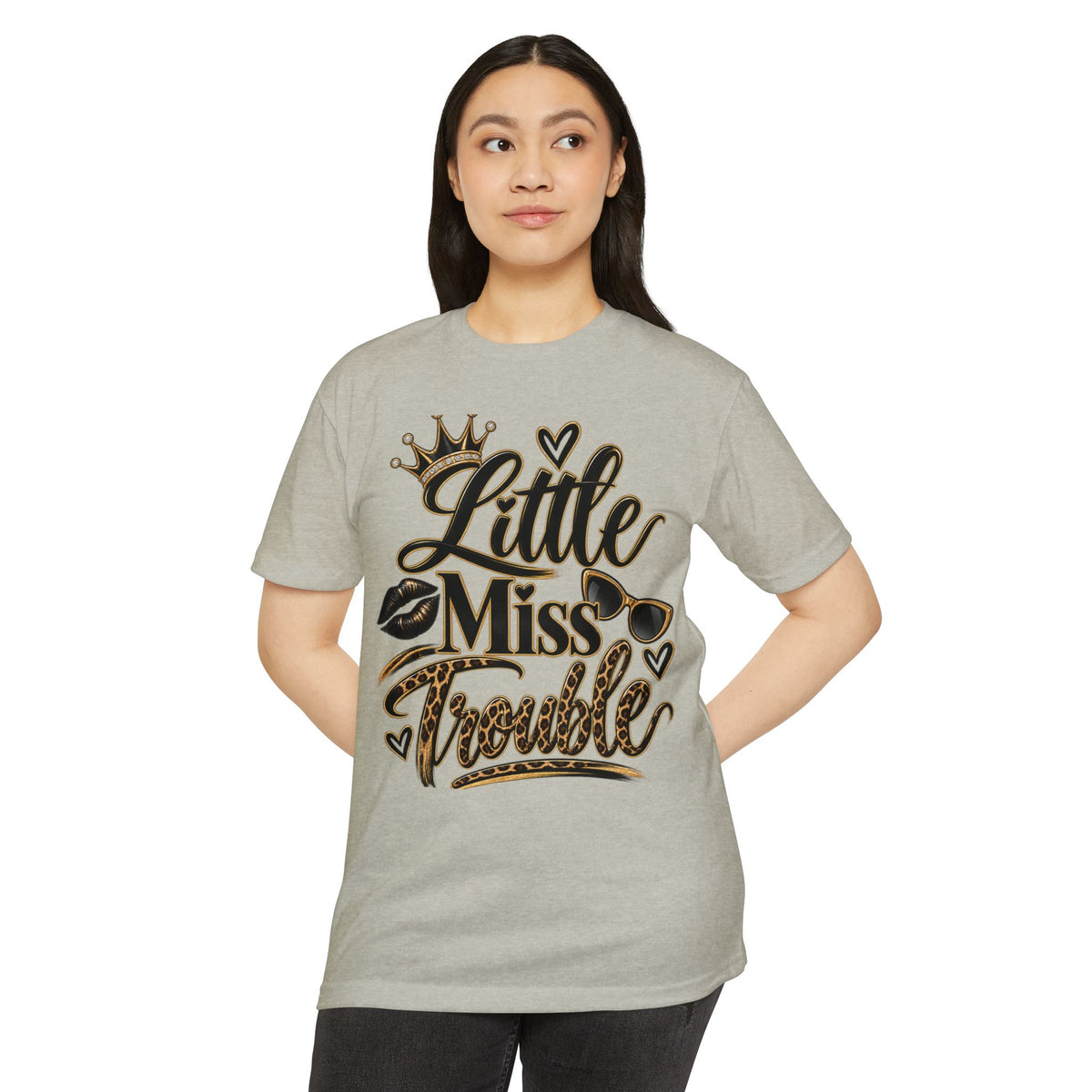 Little Miss Trouble Graphic T-Shirt — Leopard Crown Lip Print