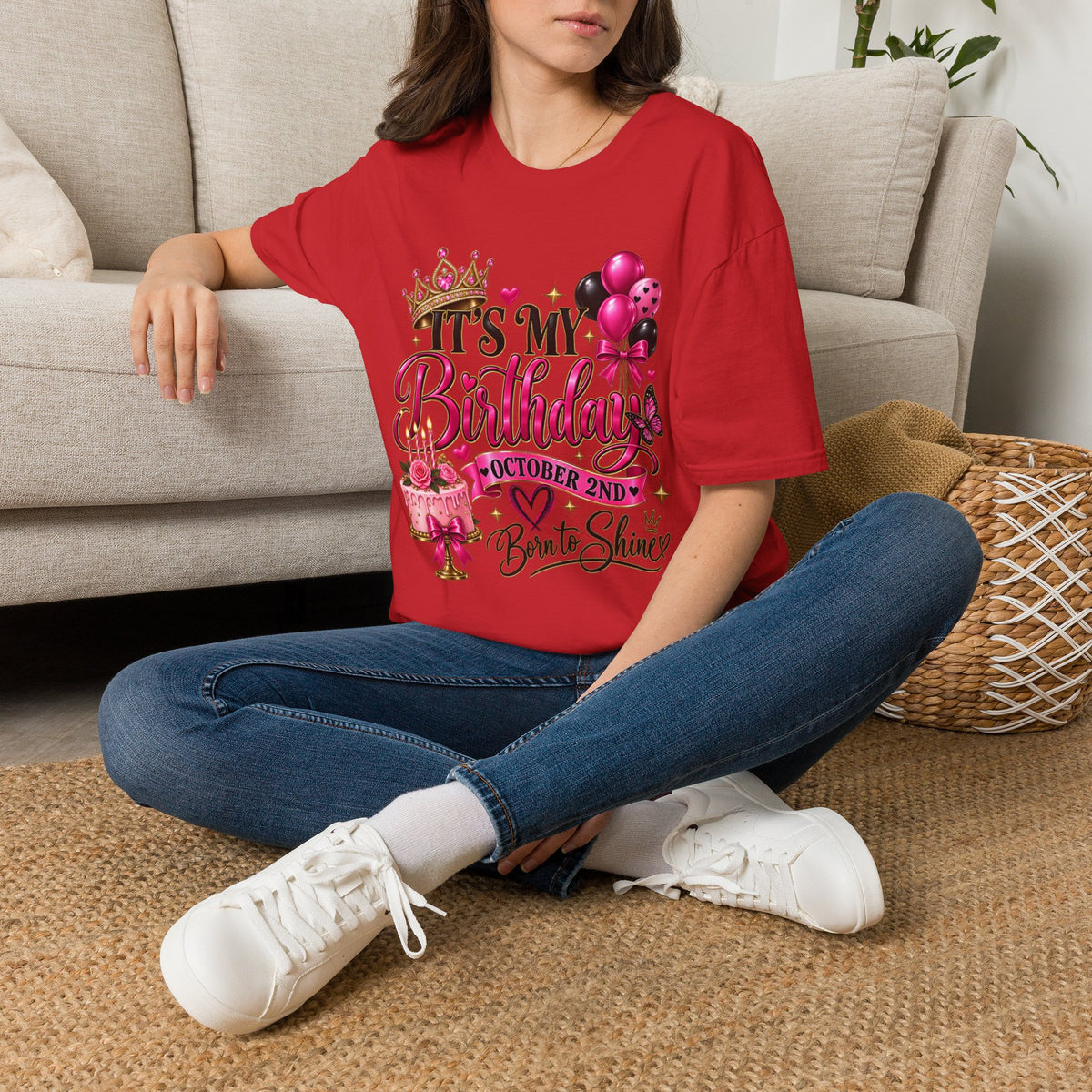 Birthday T-Shirt – “It’s My Birthday” Pink Crown & Balloons | Custom Birthday Shirt