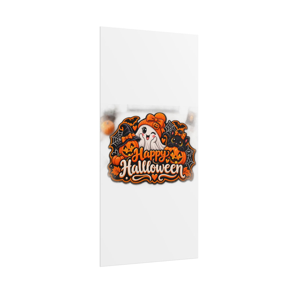 Happy Halloween Rolled Poster — Cute Ghost, Pumpkins & Black Cat Halloween Wall Art