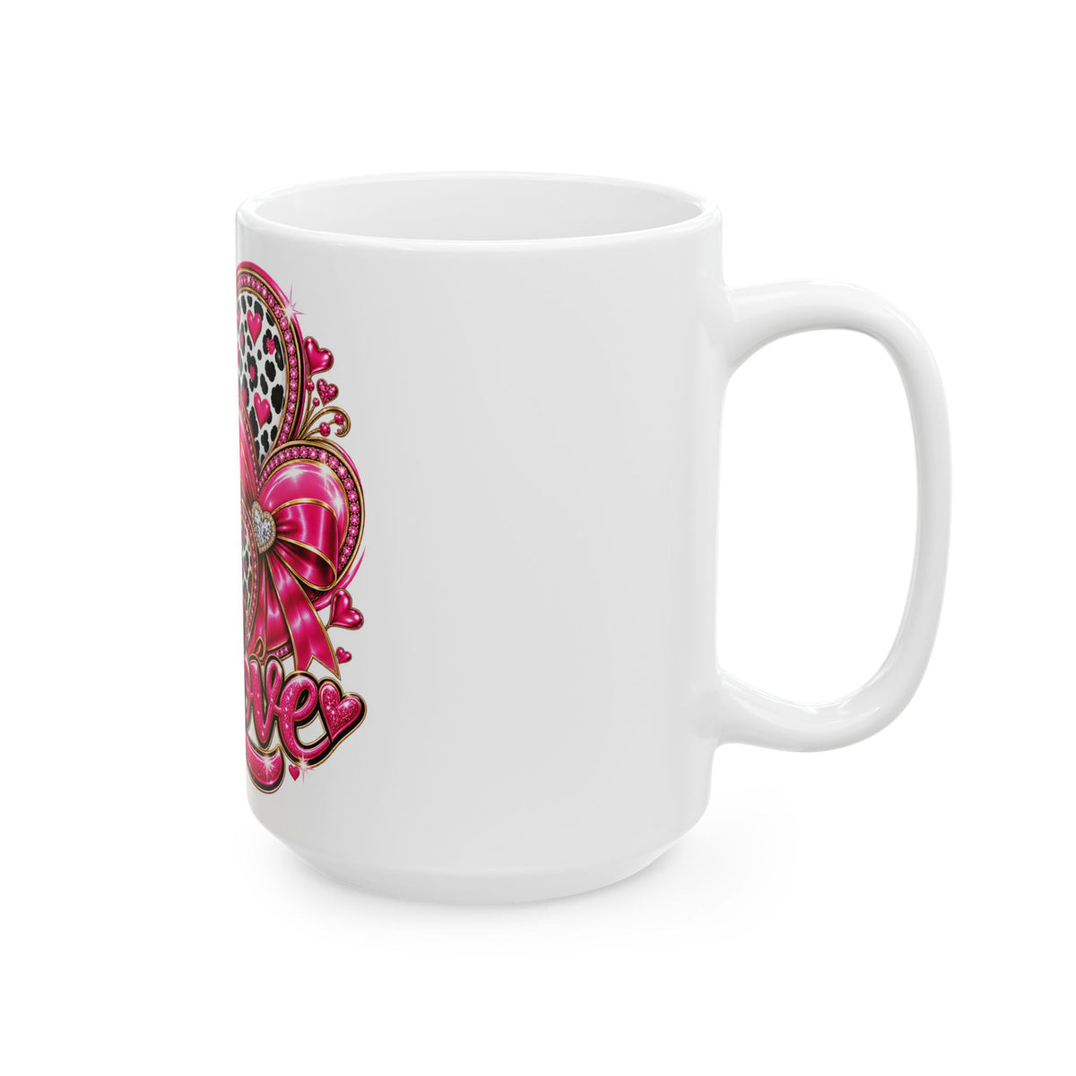 Love Hearts Ceramic Mug — Pink Leopard Heart Design (11oz & 15oz)