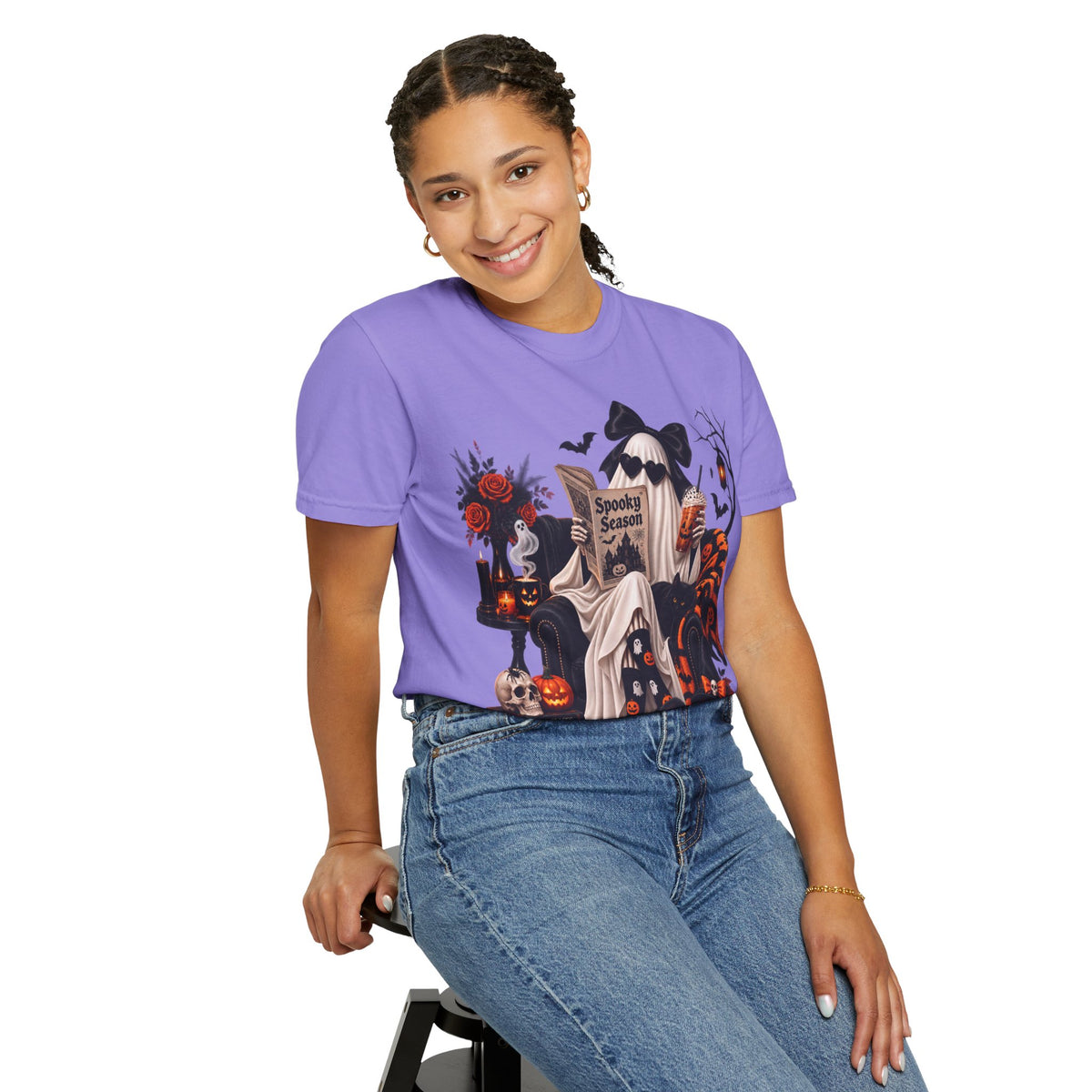 Halloween Ghost Reading T-Shirt — Spooky Pumpkin & 'Spooky Season' Graphic