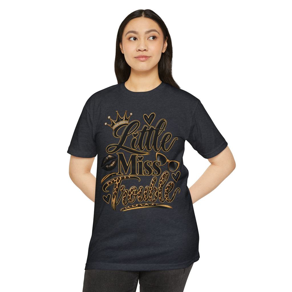 Little Miss Trouble Graphic T-Shirt — Leopard Crown Lip Print