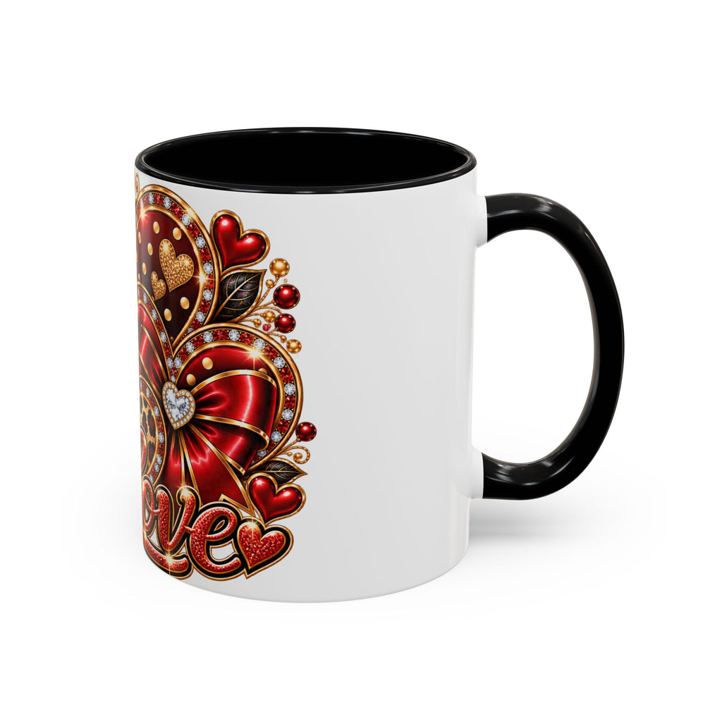 Love Heart Accent Coffee Mug — Red Leopard Floral Valentine Gift (11/15 oz)