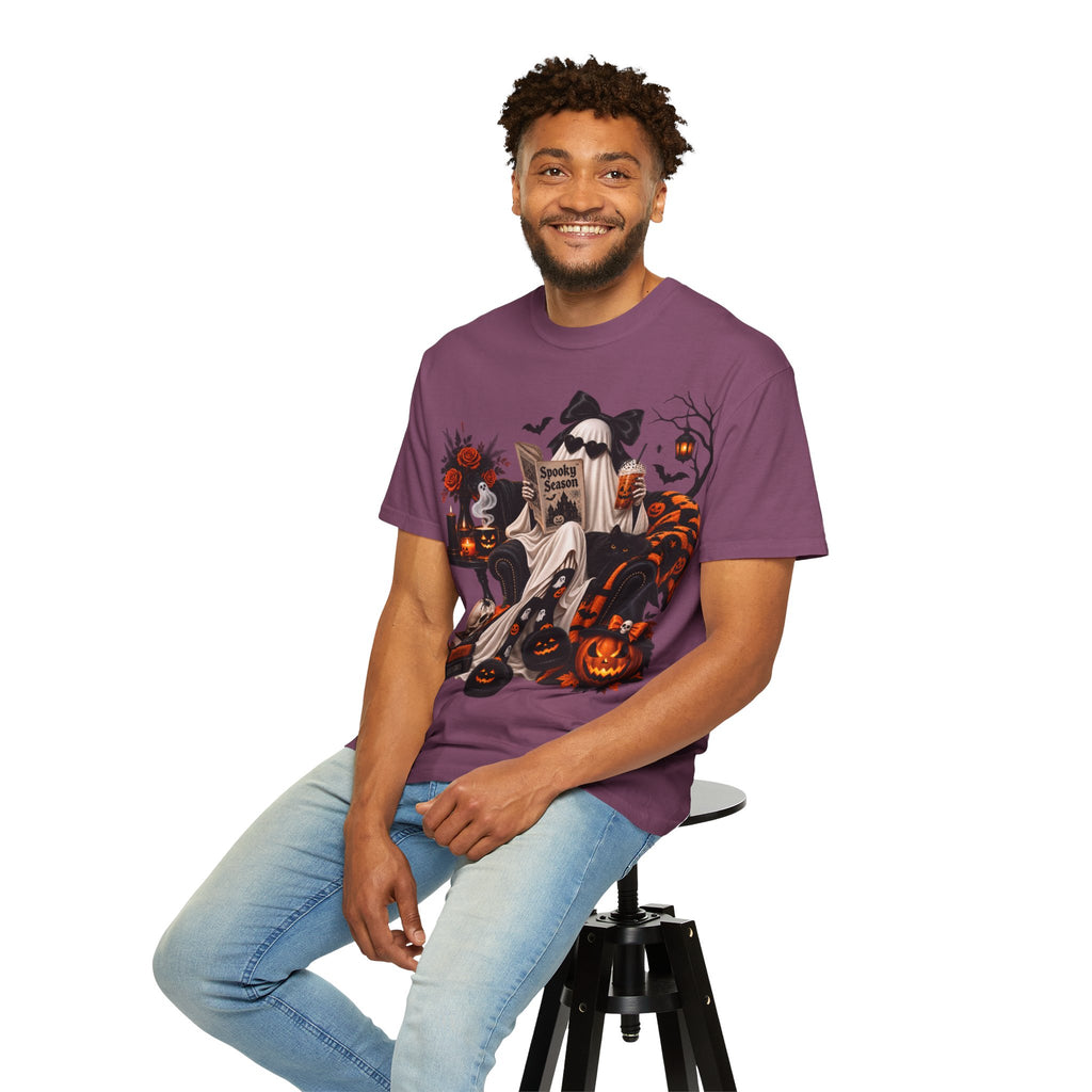 Halloween Ghost Reading T-Shirt — Spooky Pumpkin & 'Spooky Season' Graphic