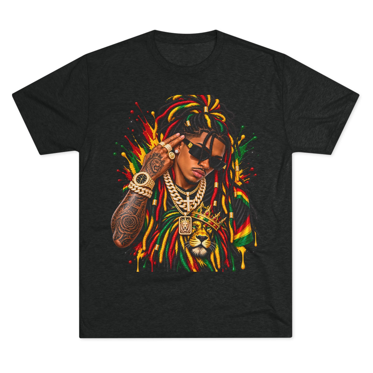 Rasta Lion Graphic T‑Shirt — Reggae Dreadlocks Hip‑Hop Streetwear