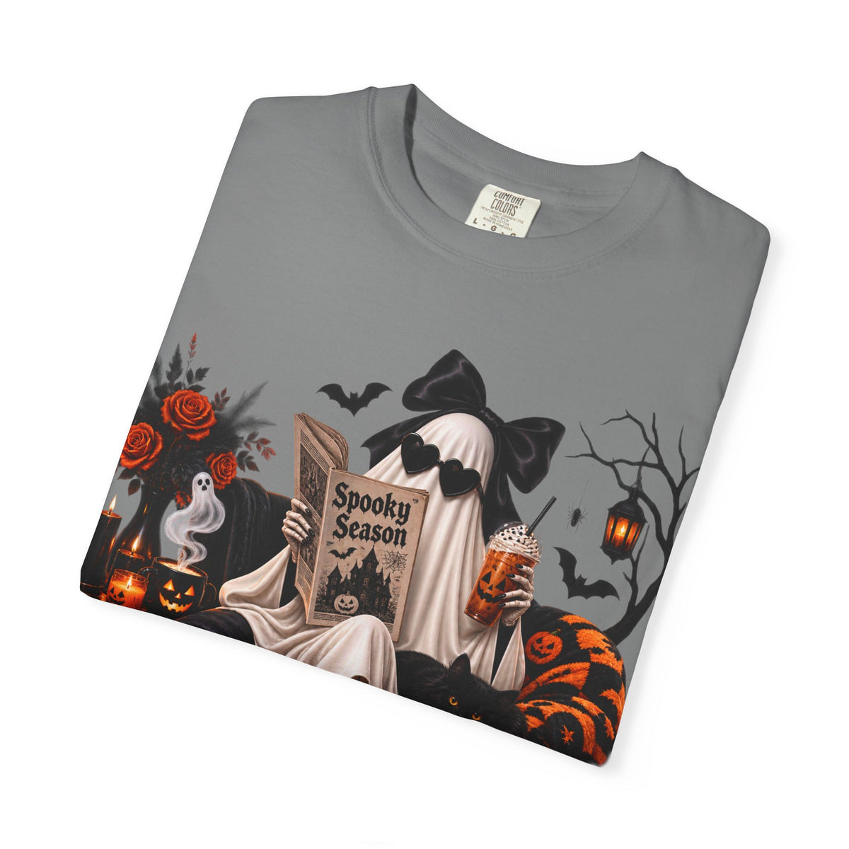 Halloween Ghost Reading T-Shirt — Spooky Pumpkin & 'Spooky Season' Graphic