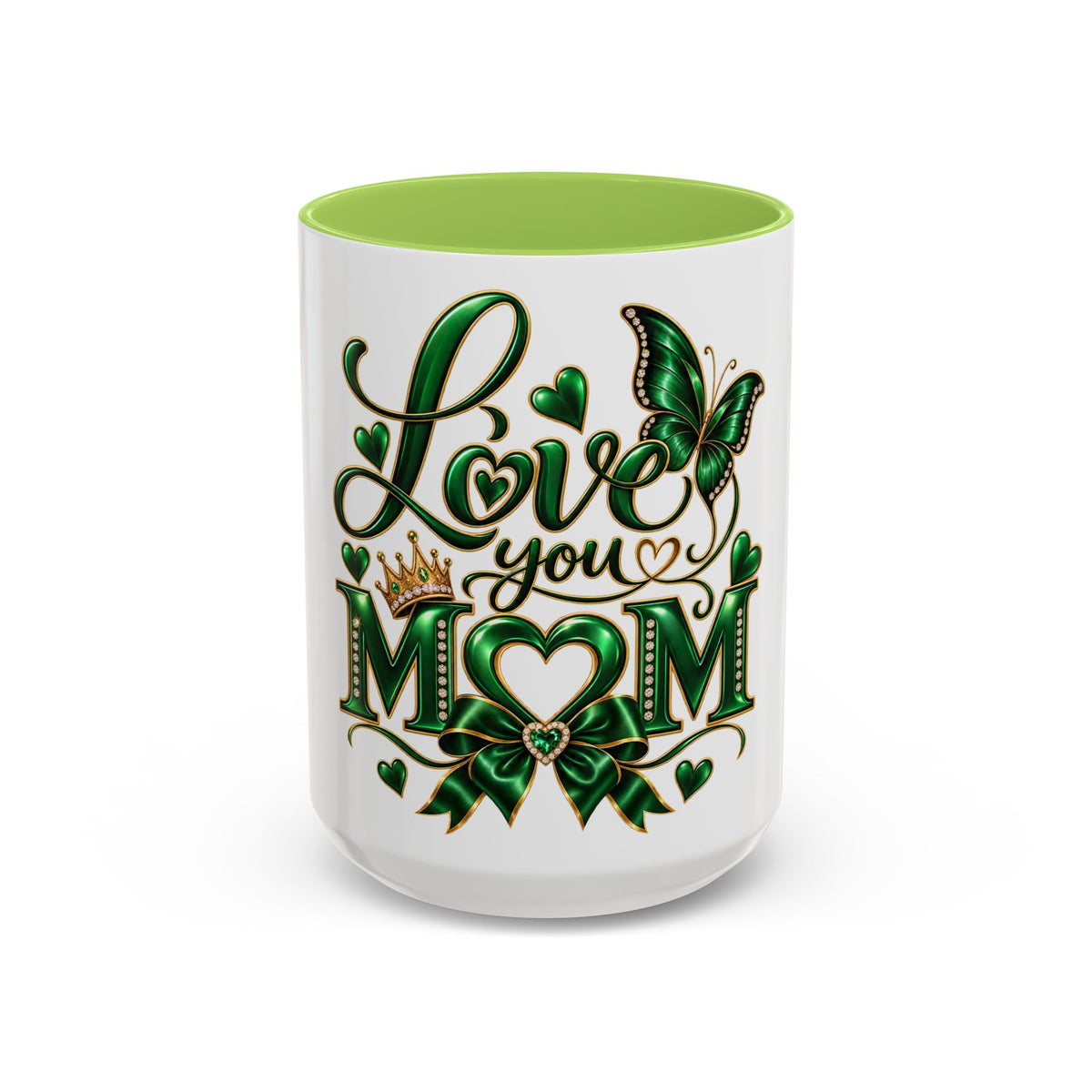 Love You Mom Green Butterfly Accent Coffee Mug — Mother's Day Gift (11/15oz)