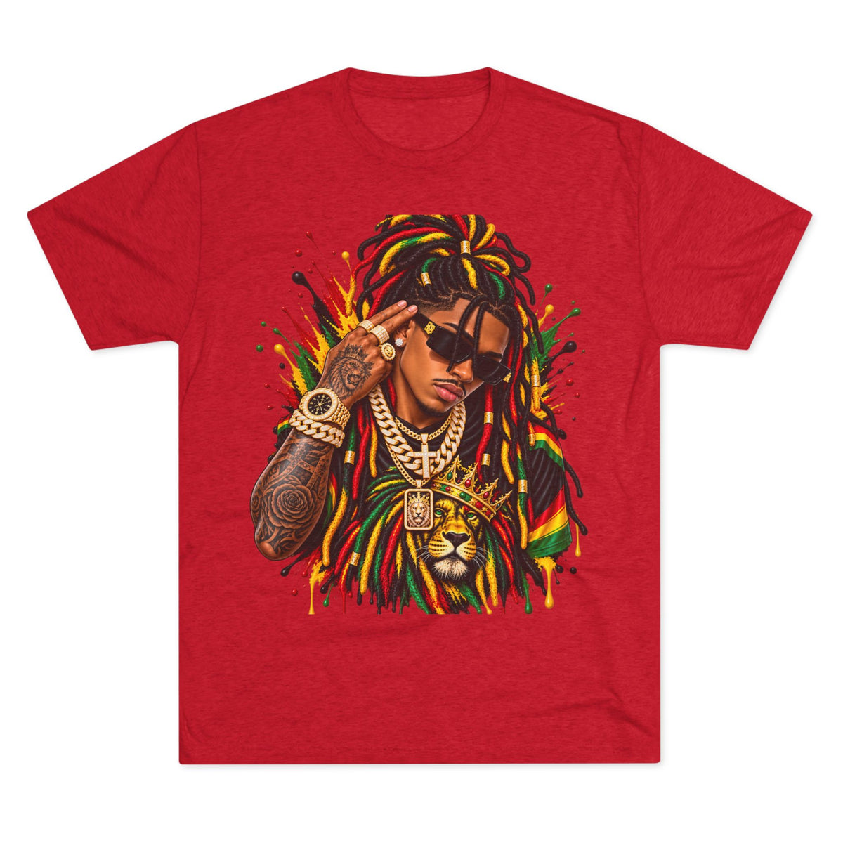 Rasta Lion Graphic T‑Shirt — Reggae Dreadlocks Hip‑Hop Streetwear