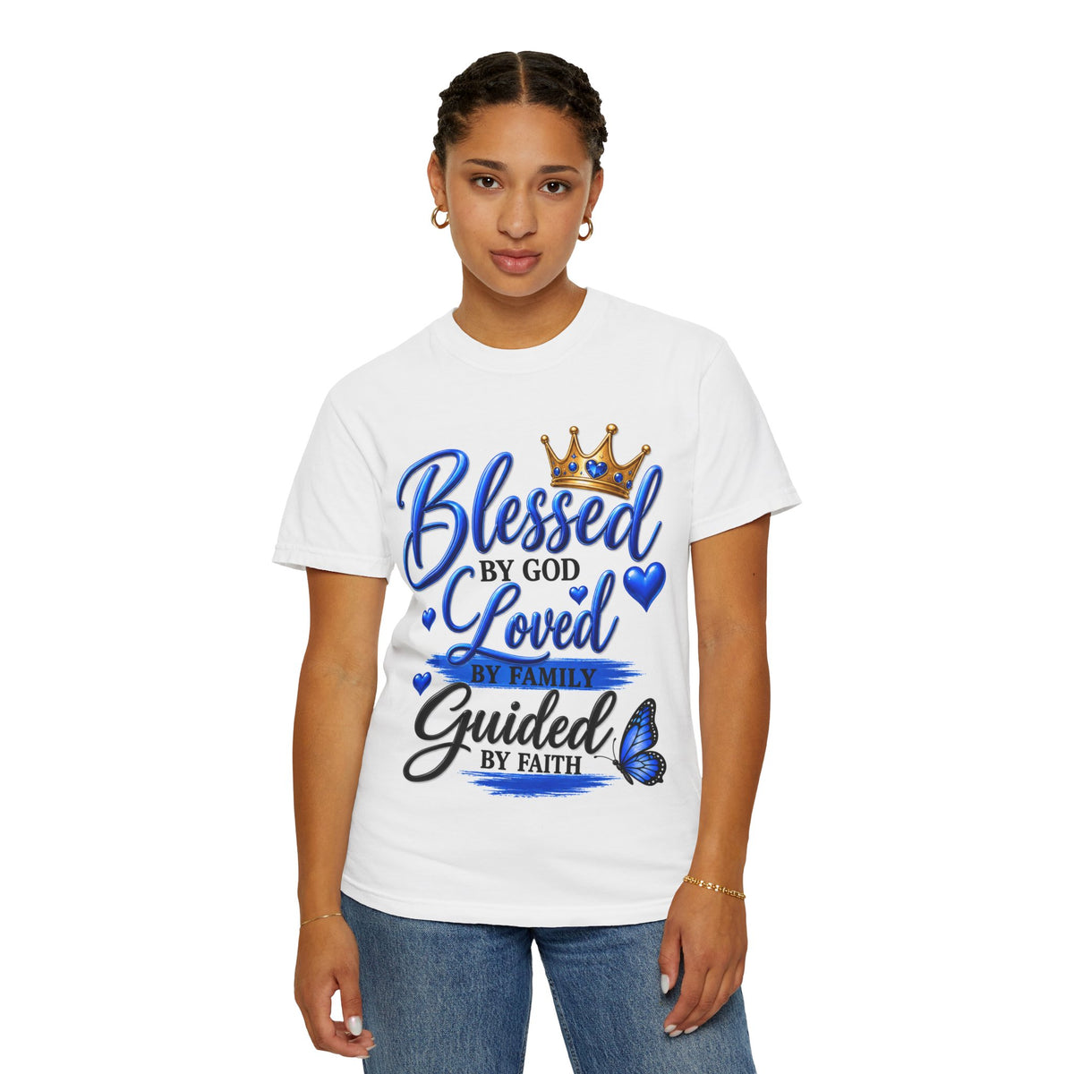 Blessed by God Loved by Family Guided by Faith T-Shirt