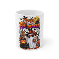 Happy Halloween Ghost Mug — Cute Trick-or-Treat Pumpkin & Black Cat Coffee Cup (11 oz)