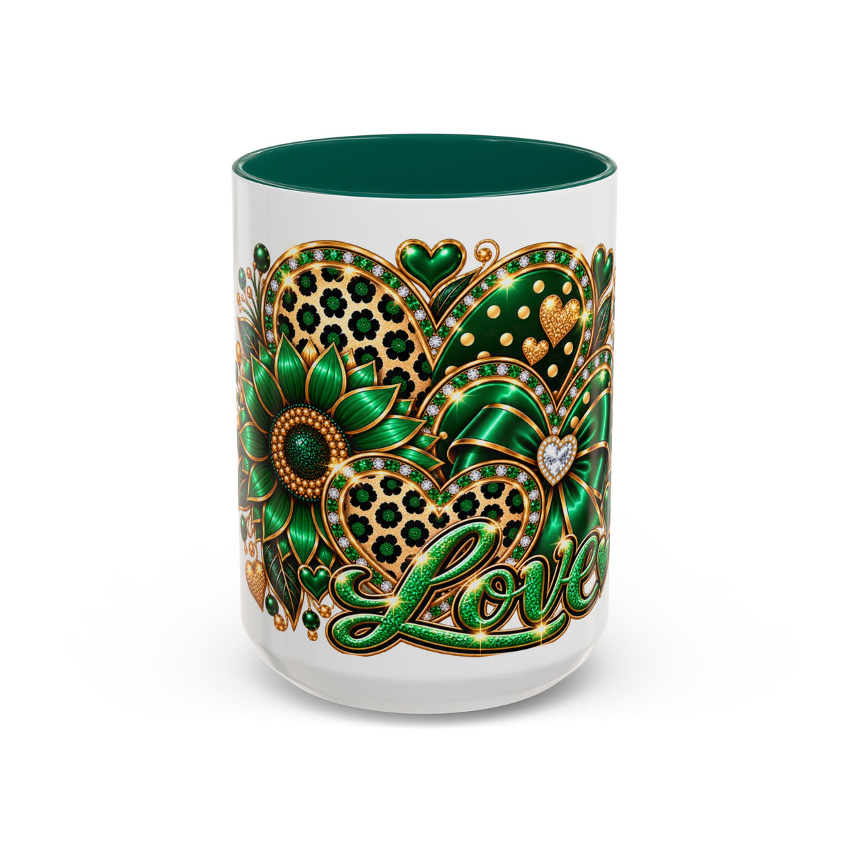 Love Green Heart Mug — Decorative 11oz/15oz Ceramic Coffee Cup