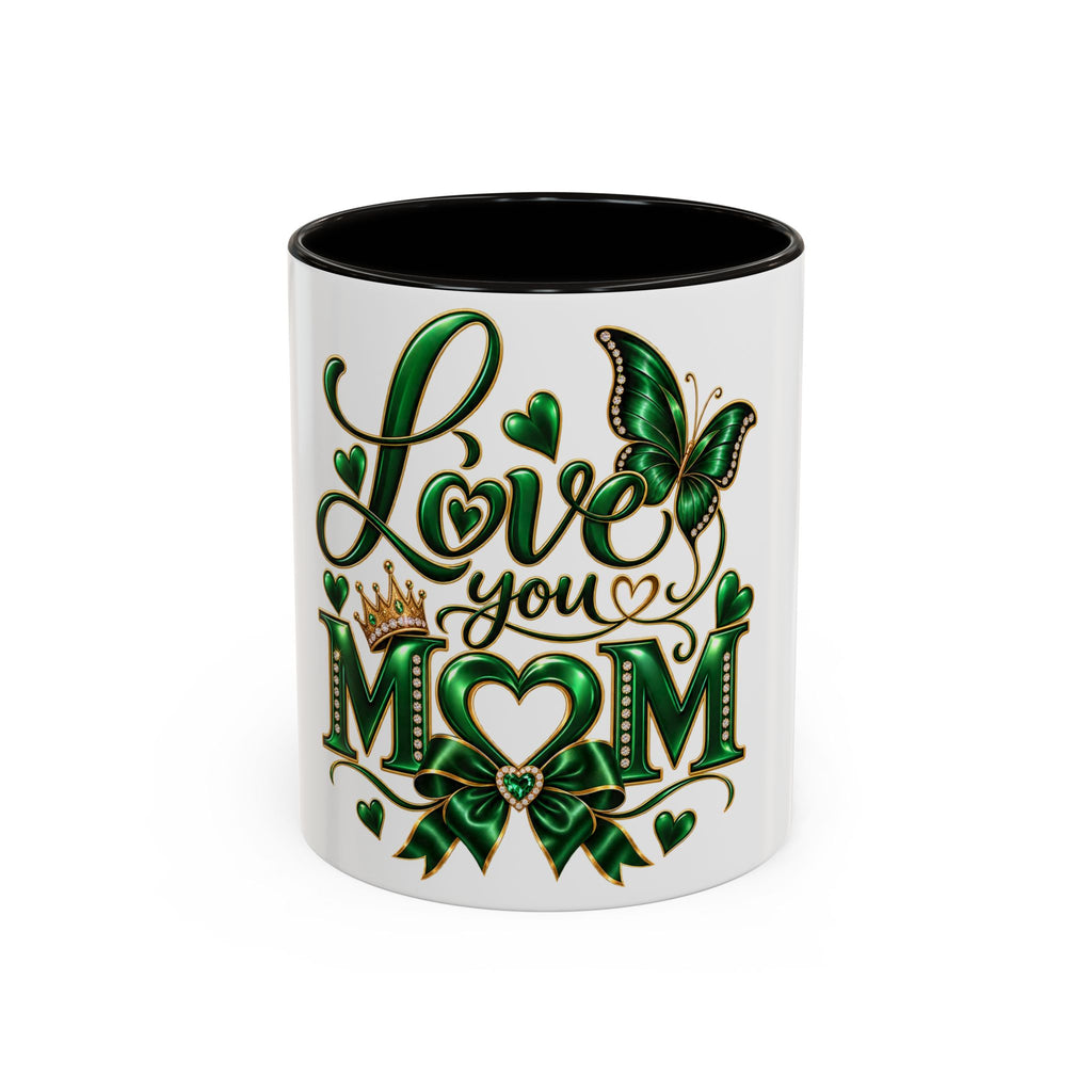 Love You Mom Green Butterfly Heart Mug (11oz & 15oz)