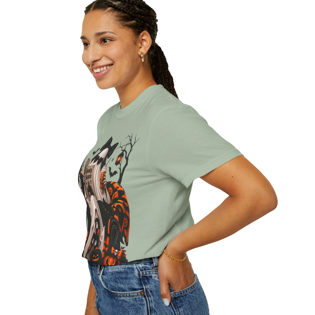 Halloween Ghost Reading T-Shirt — Spooky Pumpkin & 'Spooky Season' Graphic